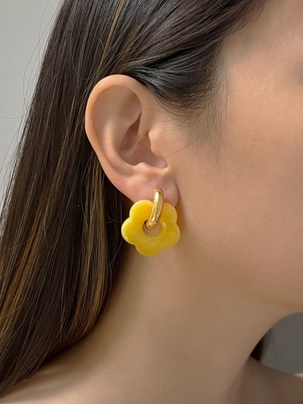 Donut Hoops with Flower Charm - Yellow Online