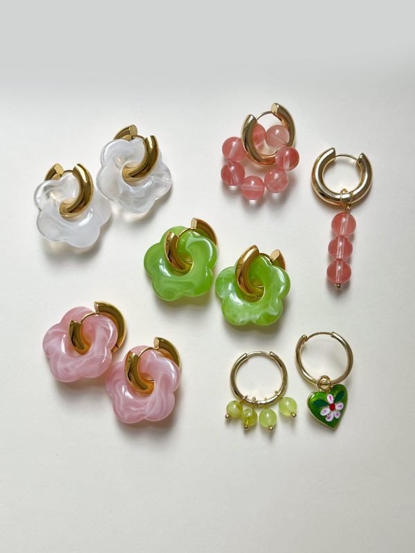 Donut Hoops with Flower Charm - Green Hot on Sale