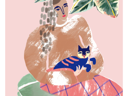 lady and cat art print Online