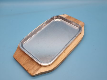 Hot Sizzling Plate + Wooden Base   - Rectangular Aluminium For Cheap