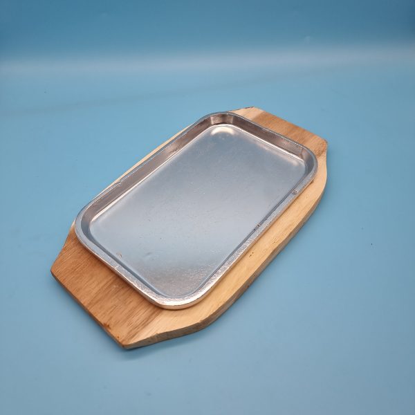 Hot Sizzling Plate + Wooden Base   - Rectangular Aluminium For Cheap