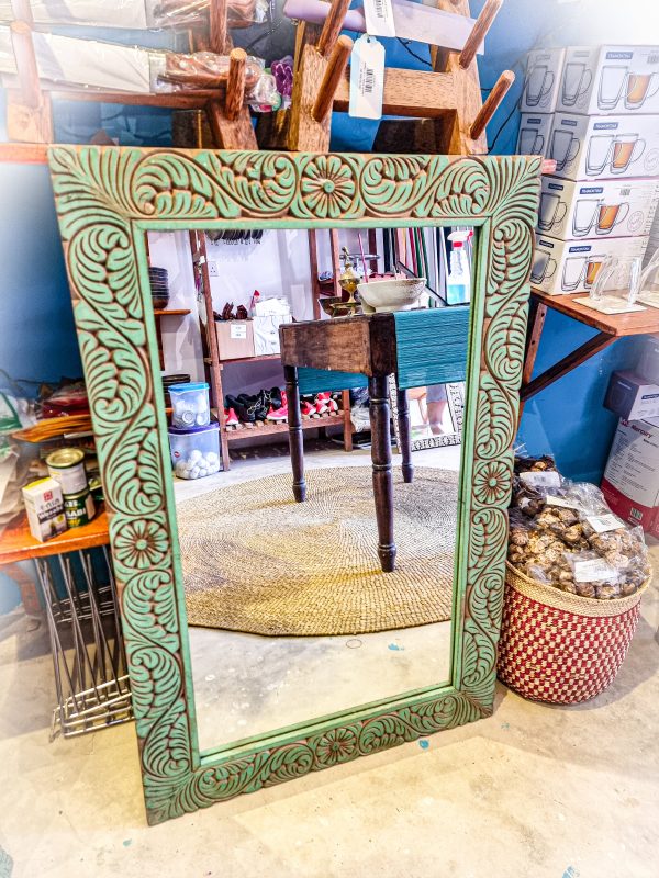 Hard Wood Carved Mirror - Medium - Green - 65x100cm Hot on Sale