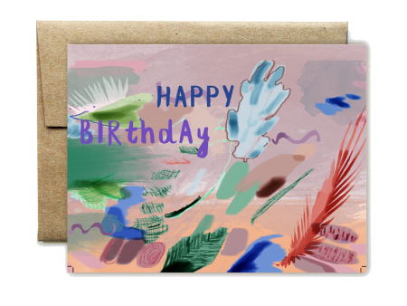 Aqua plant birthday card For Sale