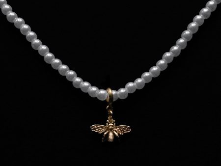 Tiny Pearl Necklace with Bee Charm Online Sale