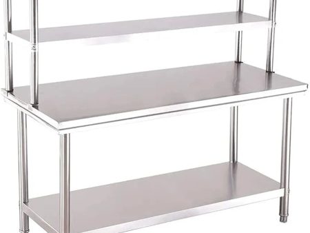 Stainless steel Kitchen Working Table with Double Overshelf Cheap