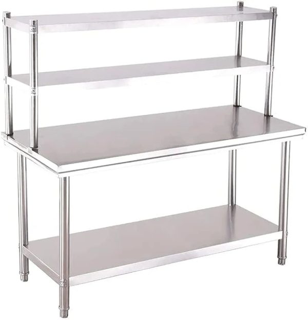 Stainless steel Kitchen Working Table with Double Overshelf Cheap