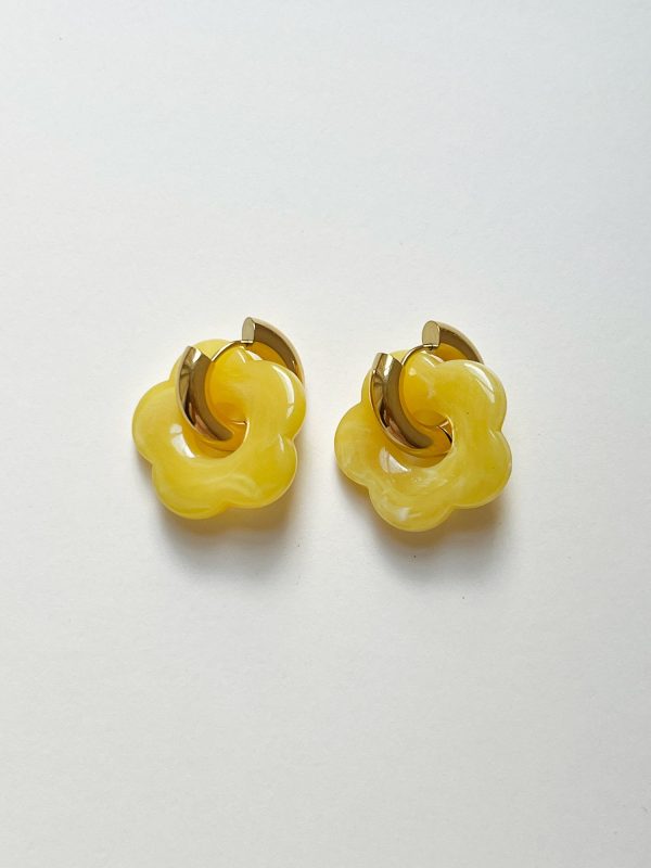 Donut Hoops with Flower Charm - Yellow Online