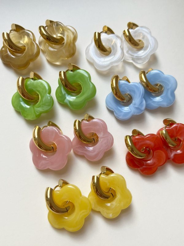 Donut Hoops with Flower Charm - Green Hot on Sale