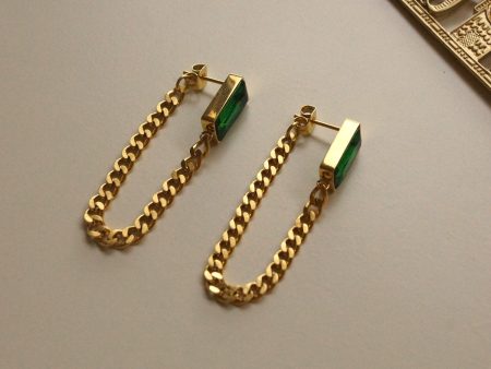 Titanium Steel Chain Earrings - Emerald Green *18K Gold-plated Supply