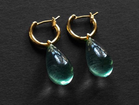 Water Droplet Hoops - Gold Turquoise Cheap